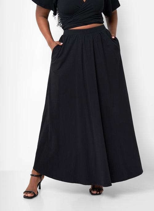 Big Risk Maxi Skater Skirt W. Pockets - Black