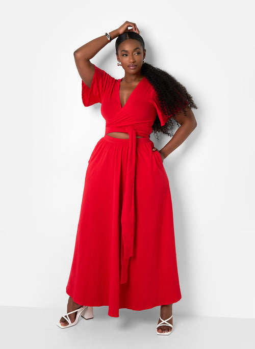 Big Risk Maxi Skater Skirt W. Pockets - Red