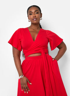 Big Risk Wrap Around Kimono Crop Top - Red