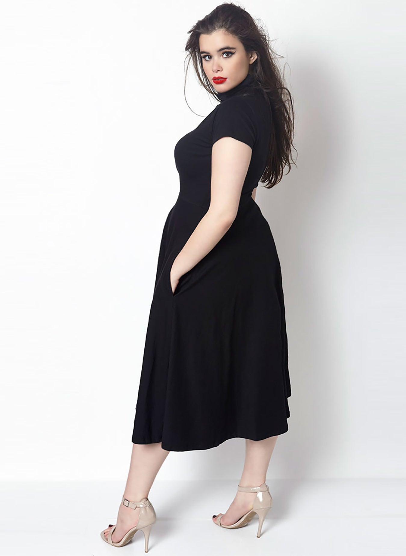 The Queens Vow Cotton Turtleneck Skater Midi Dress L: 10-12 / Black at Rebdolls The Queens Vow Cotton Turtleneck Skater Midi Dress L: 10-12 / Black at Rebdolls