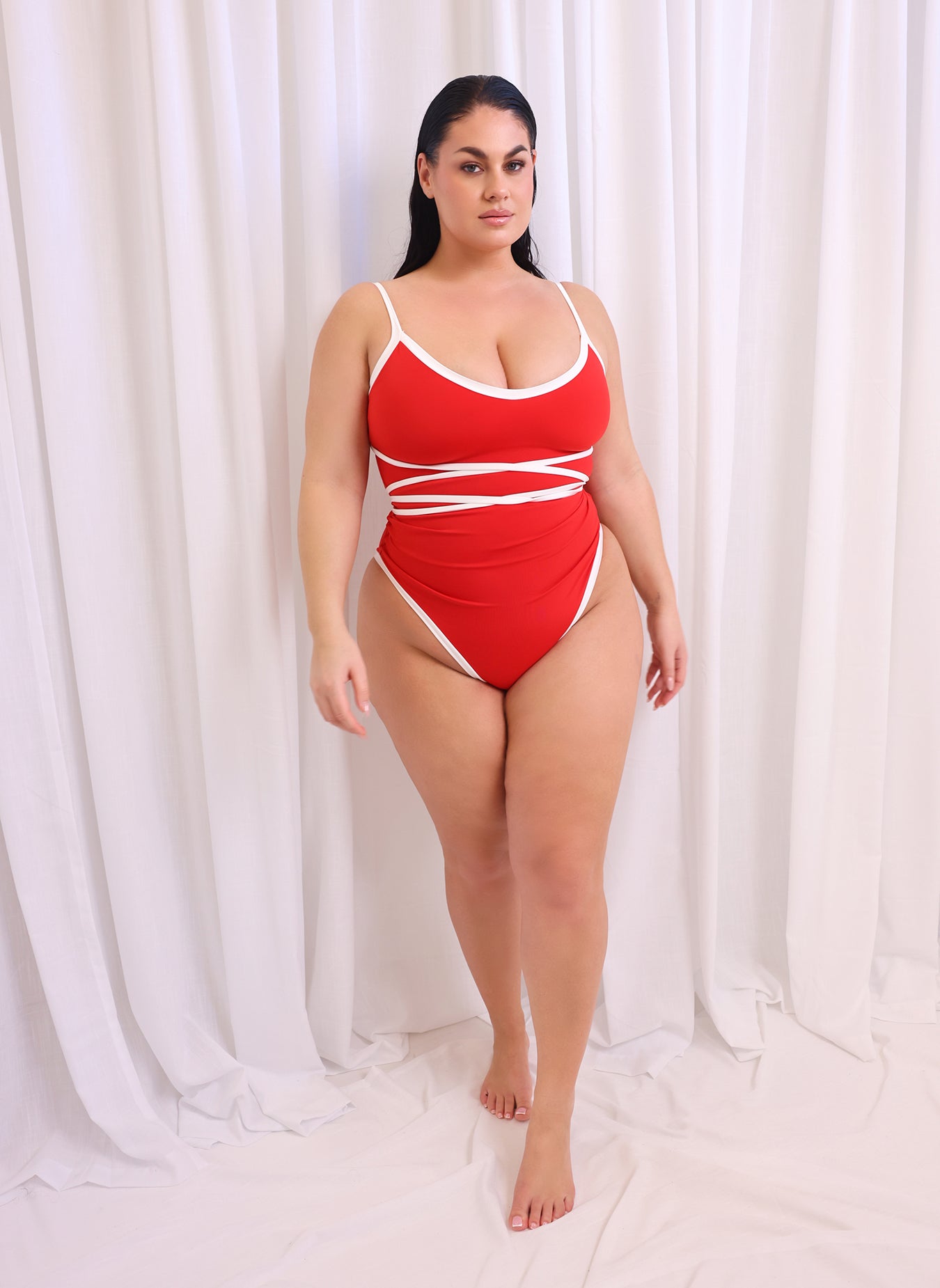 Bon Voyage Contrast Strap Swimsuit - Red & White