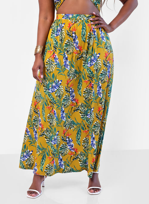 Bon Voyage Tropical Print Skater Skirt