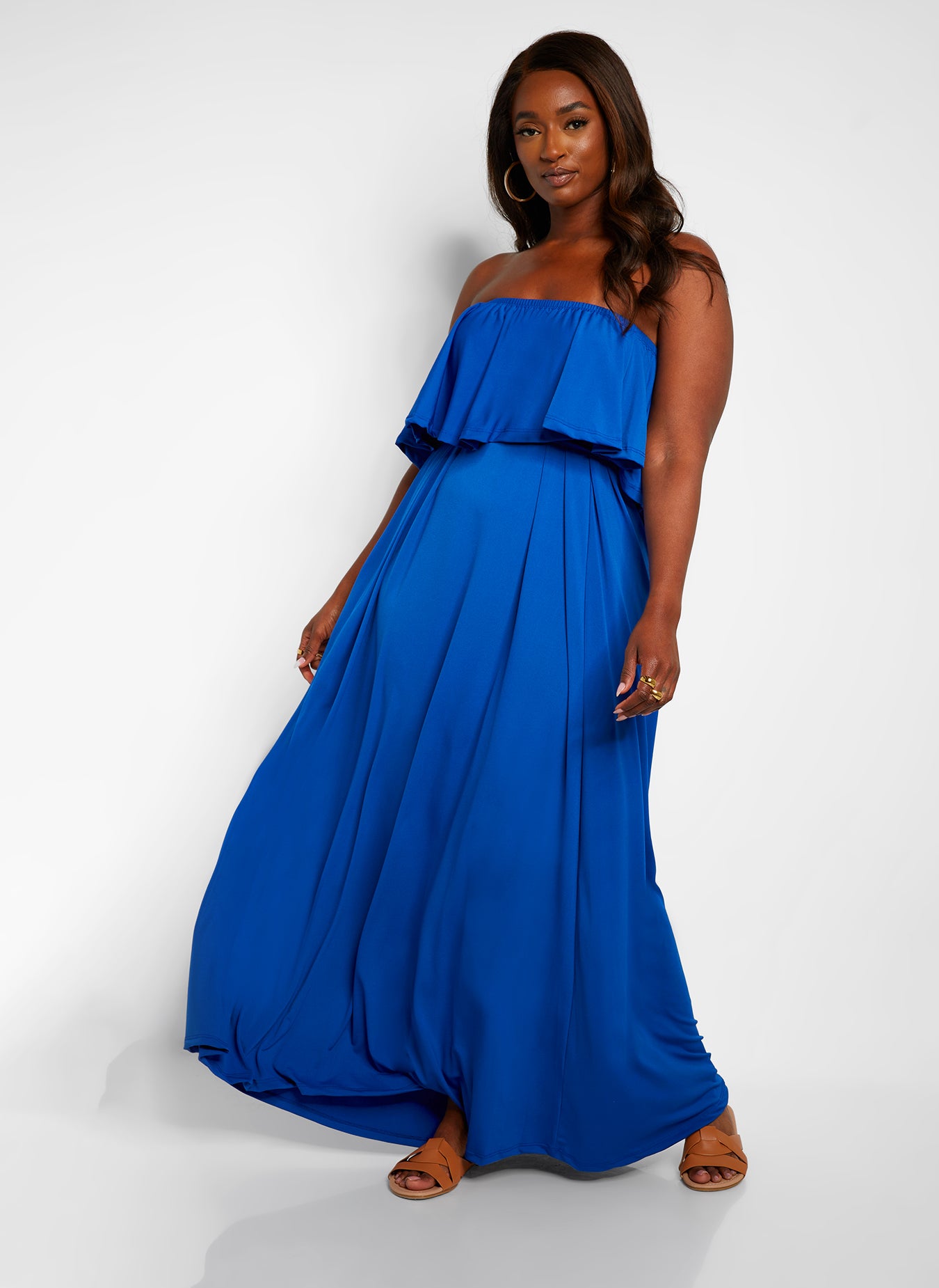 Bree Ruffle Strapless Maxi A Line Dress - Royal Blue