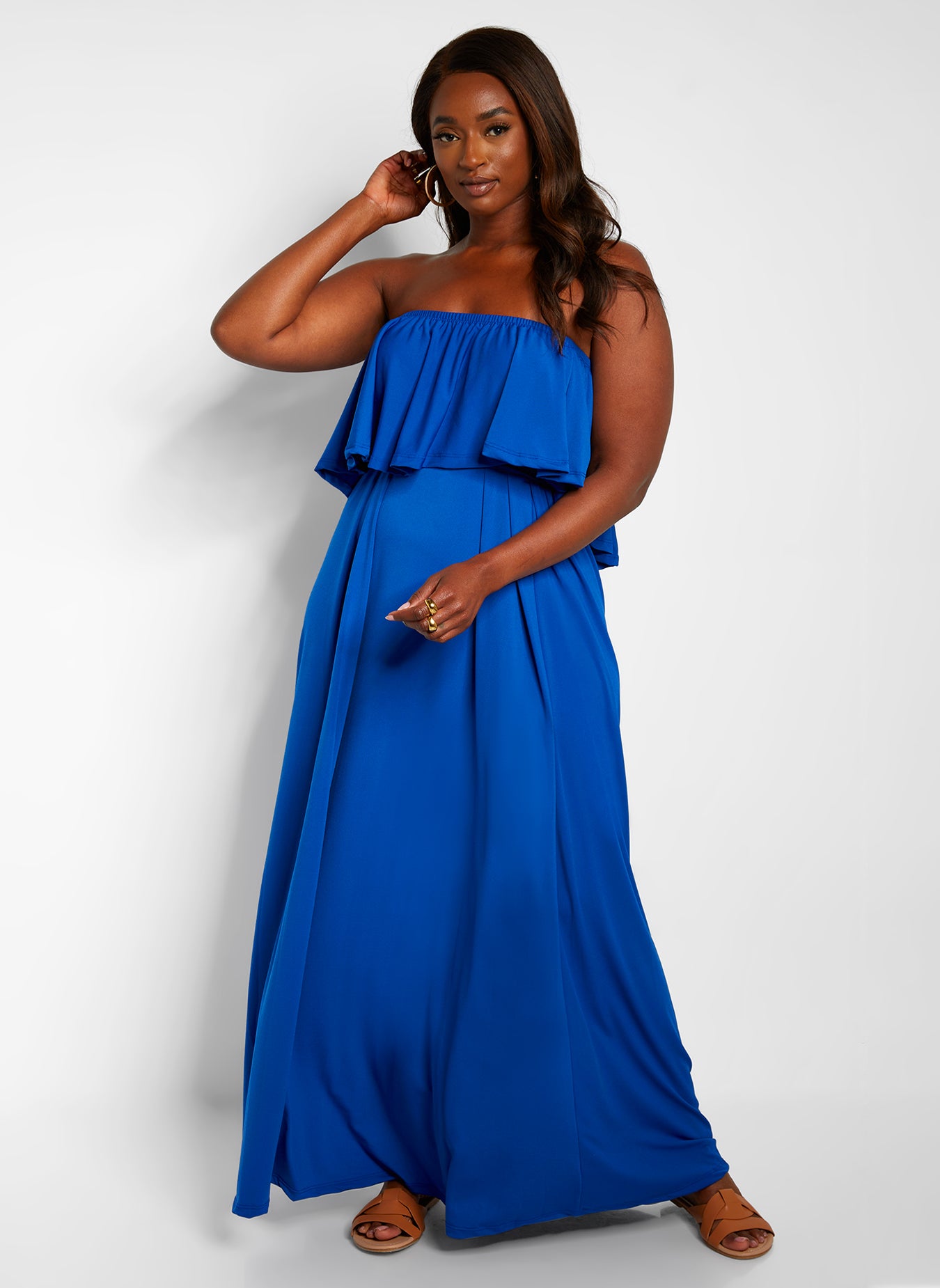 Bree Ruffle Strapless Maxi A Line Dress - Royal Blue