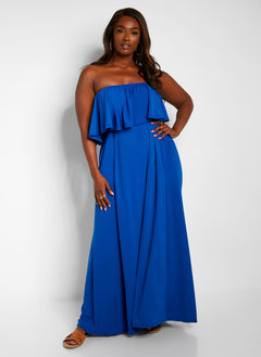 Bree Ruffle Strapless Maxi A Line Dress - Royal Blue