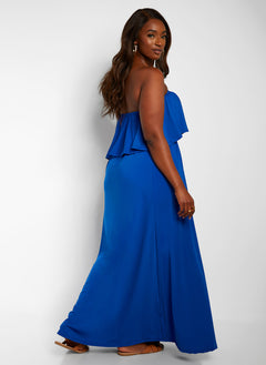 Bree Ruffle Strapless Maxi A Line Dress - Royal Blue