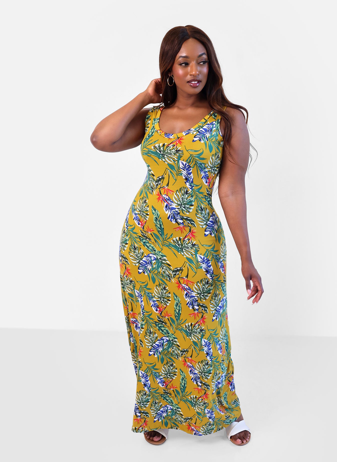 Bright Idea Tropical Print A-Line Maxi Dress