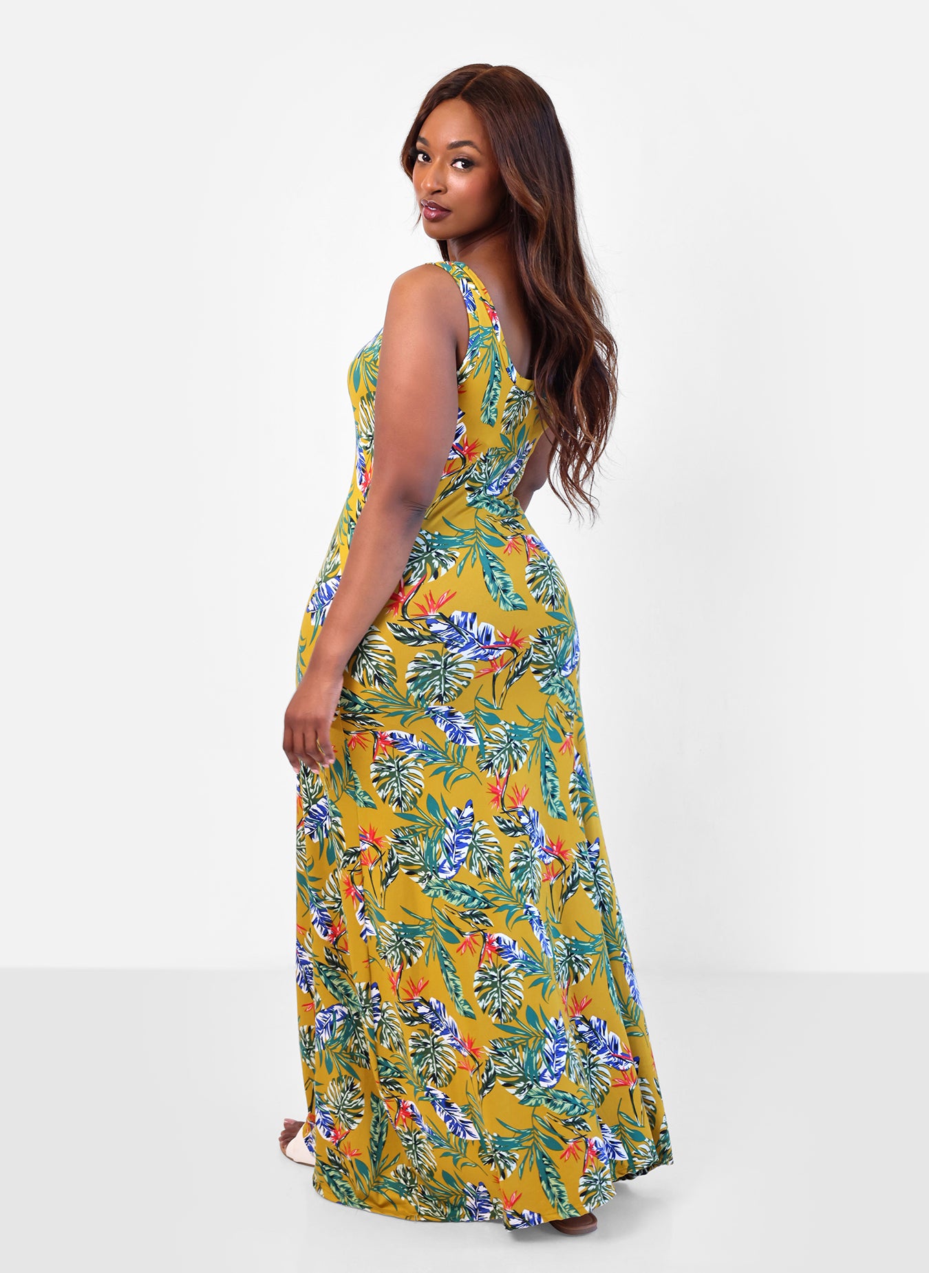 Bright Idea Tropical Print A-Line Maxi Dress