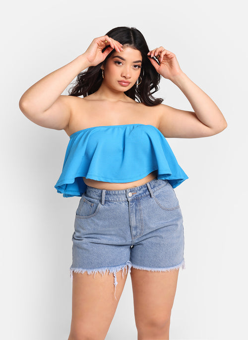 Cari Ruffle Crop Top - Aqua