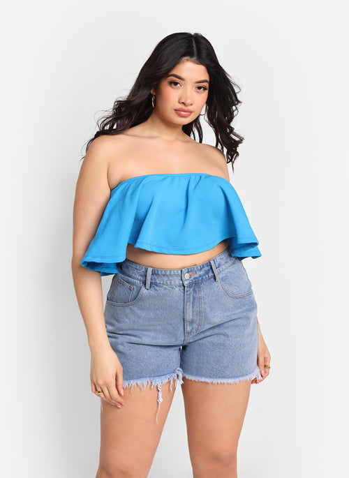 Cari Ruffle Crop Top - Aqua