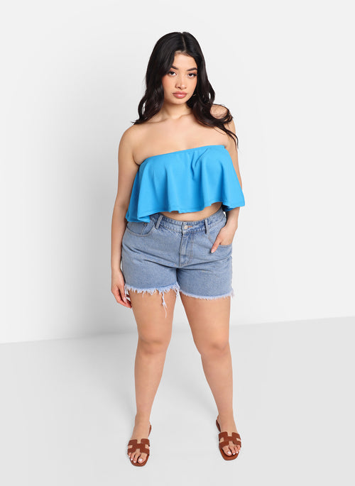 Cari Ruffle Crop Top - Aqua