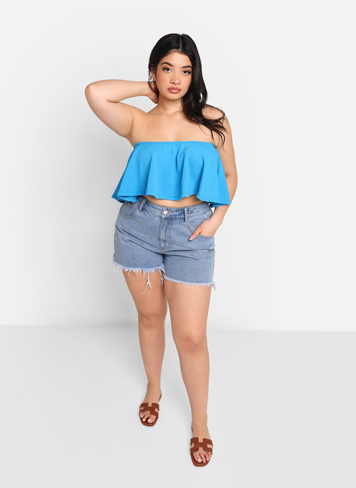 Cari Ruffle Crop Top - Aqua