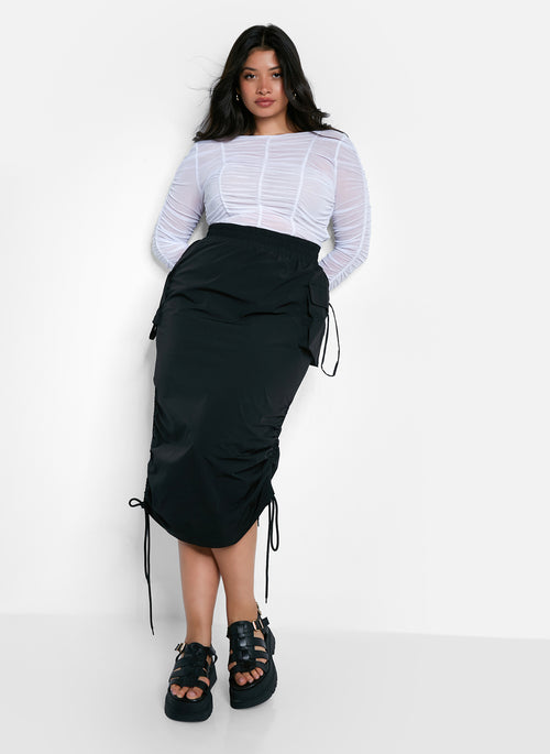 Carter Nylon Drawstring Midi Cargo Skirt