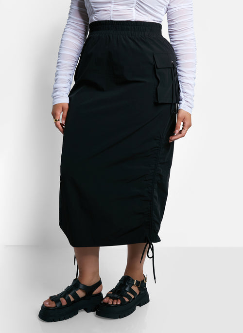 Carter Nylon Drawstring Midi Cargo Skirt