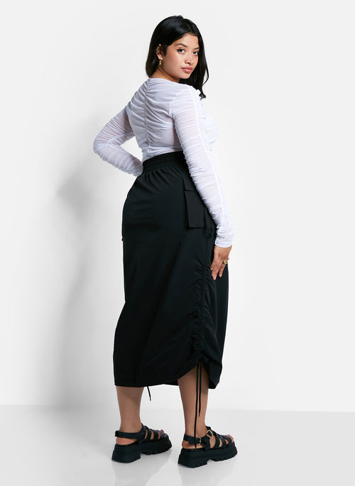 Carter Nylon Drawstring Midi Cargo Skirt