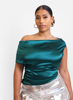 Cassandra Satin Ruched Top - Teal