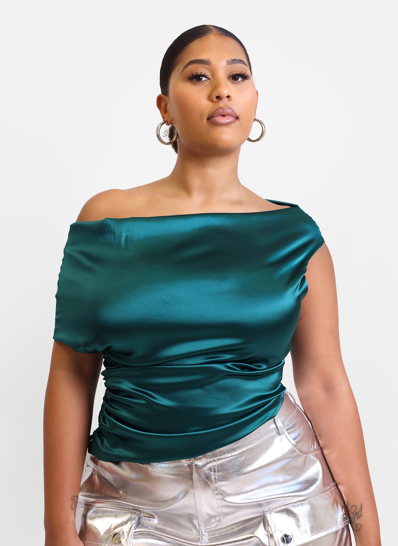 Cassandra Satin Ruched Top - Teal