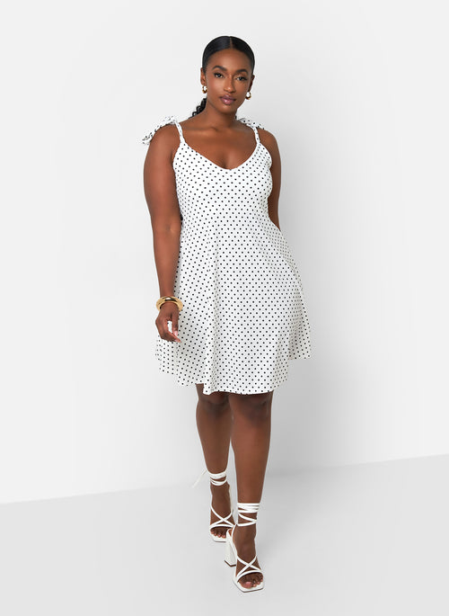 Cassidy Polka Dot Tie Strap Miini A Line Dress - White & Black