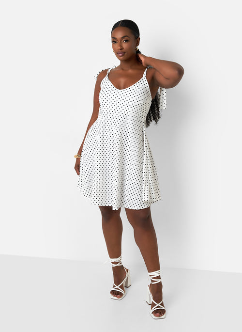 Cassidy Polka Dot Tie Strap Miini A Line Dress - White & Black