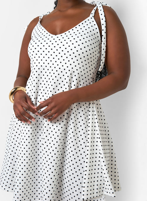 Cassidy Polka Dot Tie Strap Miini A Line Dress - White & Black