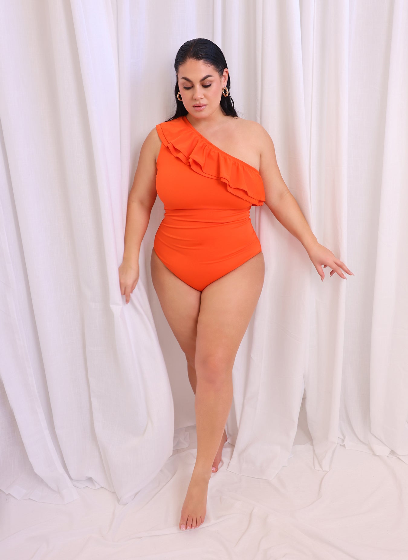 Catalina Ruffle One Shoulder Swimsuit - Persimmon