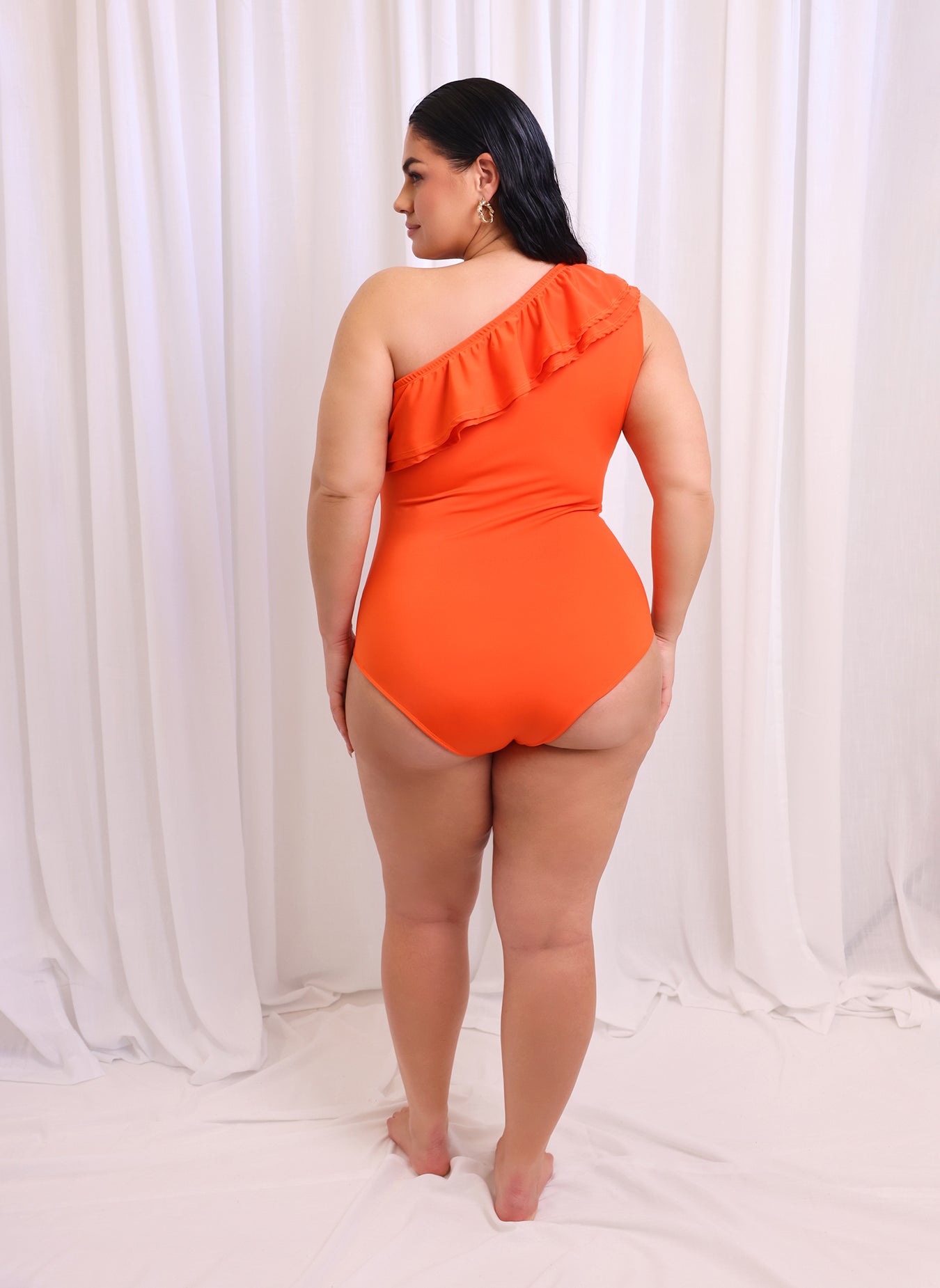 Catalina Ruffle One Shoulder Swimsuit - Persimmon