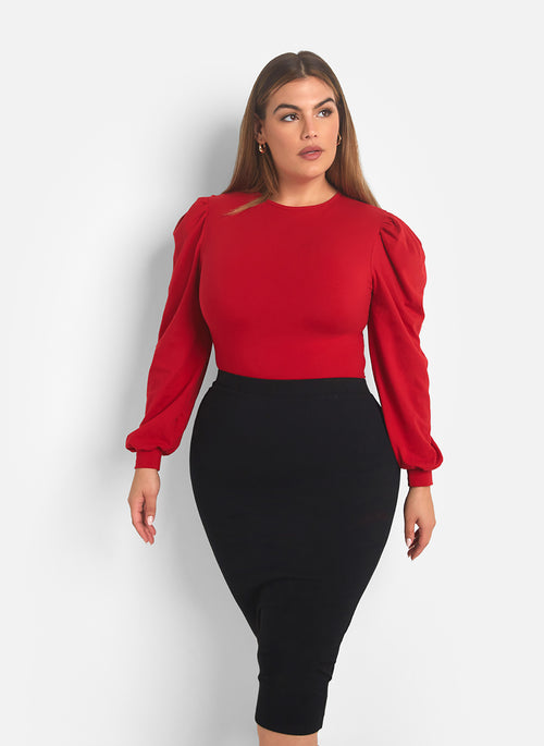 Catch Up Puff Sleeve Bodysuit - Red