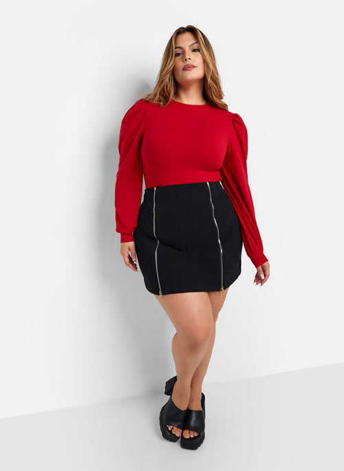 Catch Up Puff Sleeve Bodysuit - Red