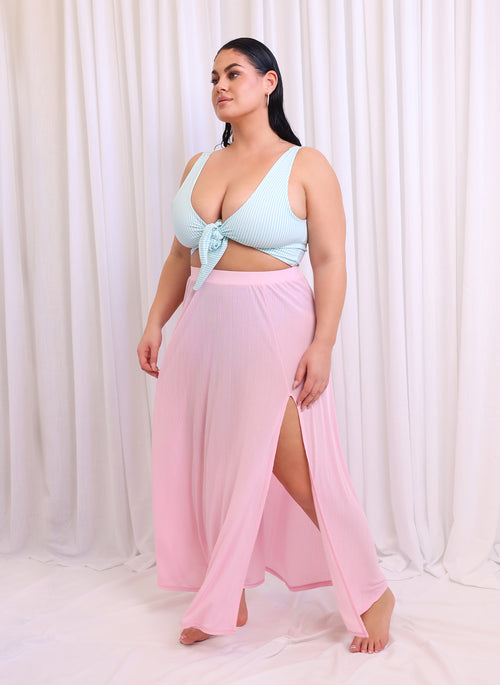 Mila Slinky Thigh Slit Maxi A Line Skirt - Light Pink