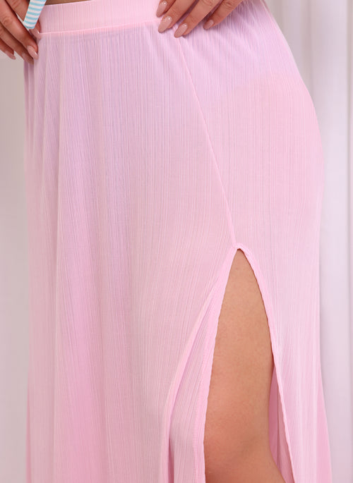 Mila Slinky Thigh Slit Maxi A Line Skirt - Light Pink