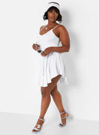 Ms Classic V Neck Mini Skater Dress W. Turban - White