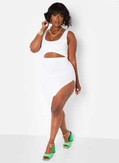 Classic Bae Cut Out High Low Midi Dress - White