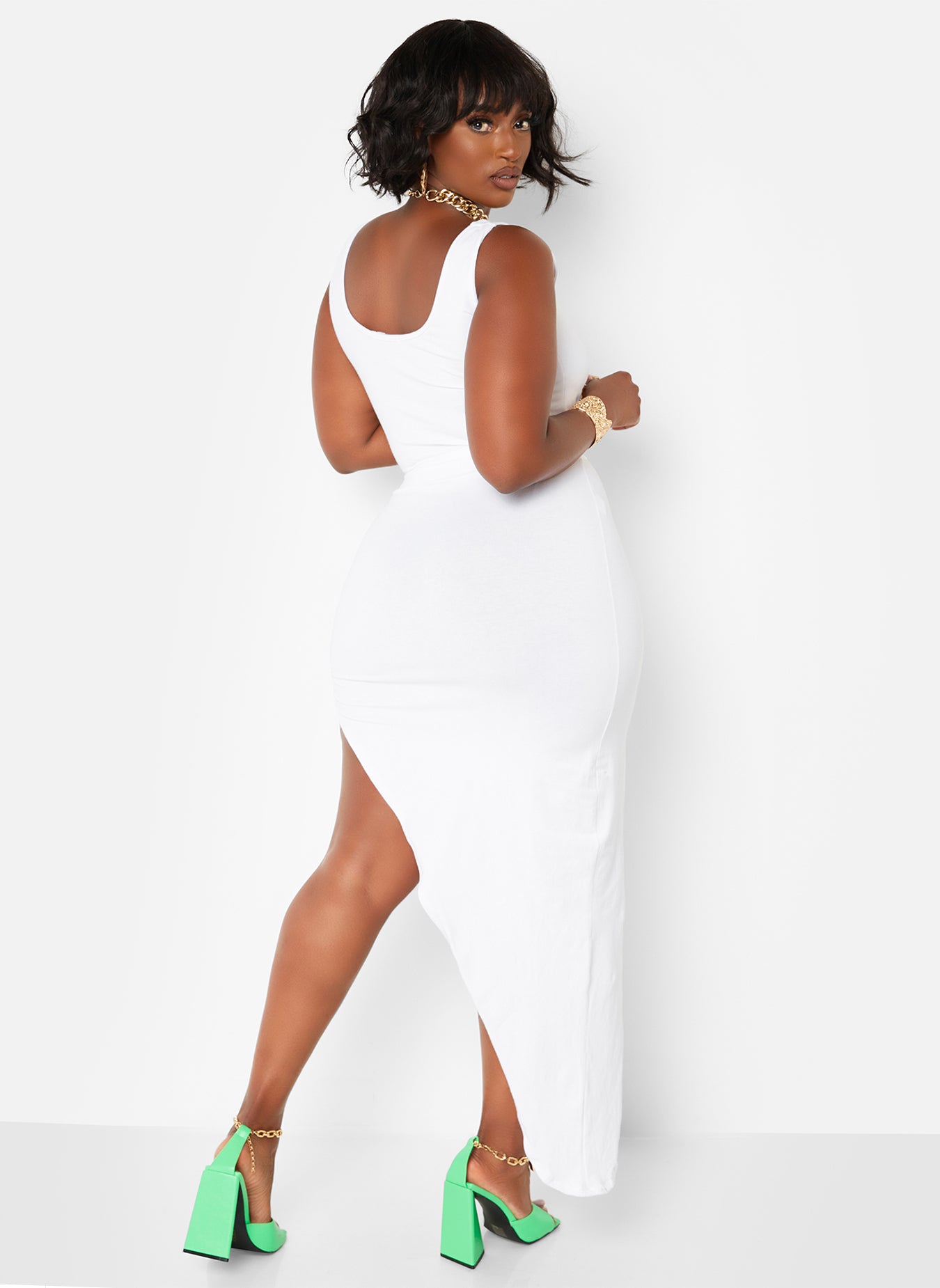 Classic Bae Cut Out High Low Midi Dress - White