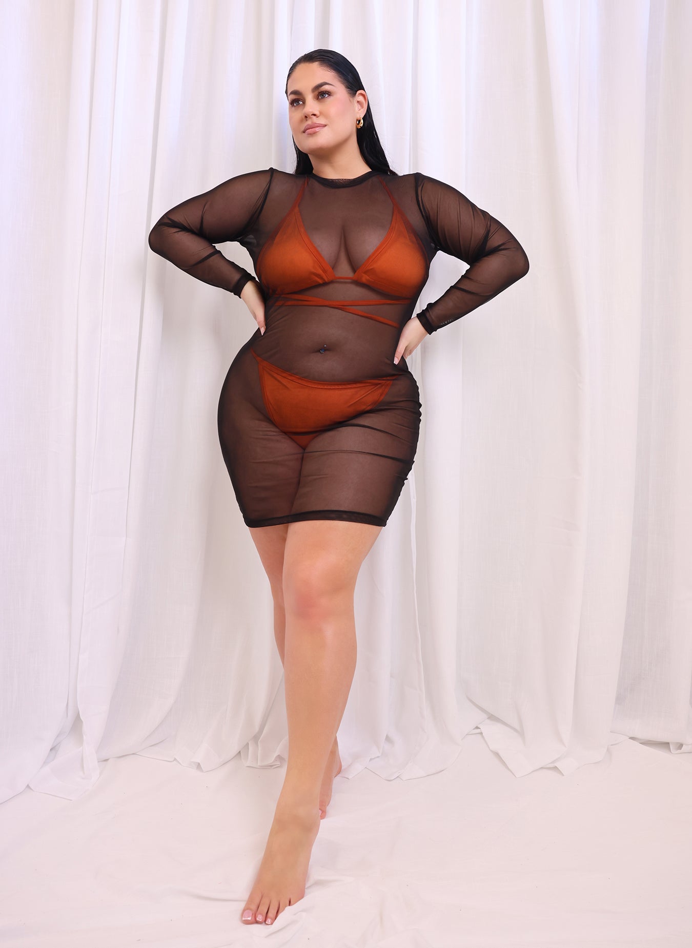 Clearly Sheer Mesh Bodycon Coverup Mini Dress - Black