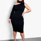 Cold Shoulder Single Sleeve Bodycon Midi Dress