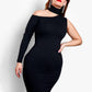 Cold Shoulder Single Sleeve Bodycon Midi Dress