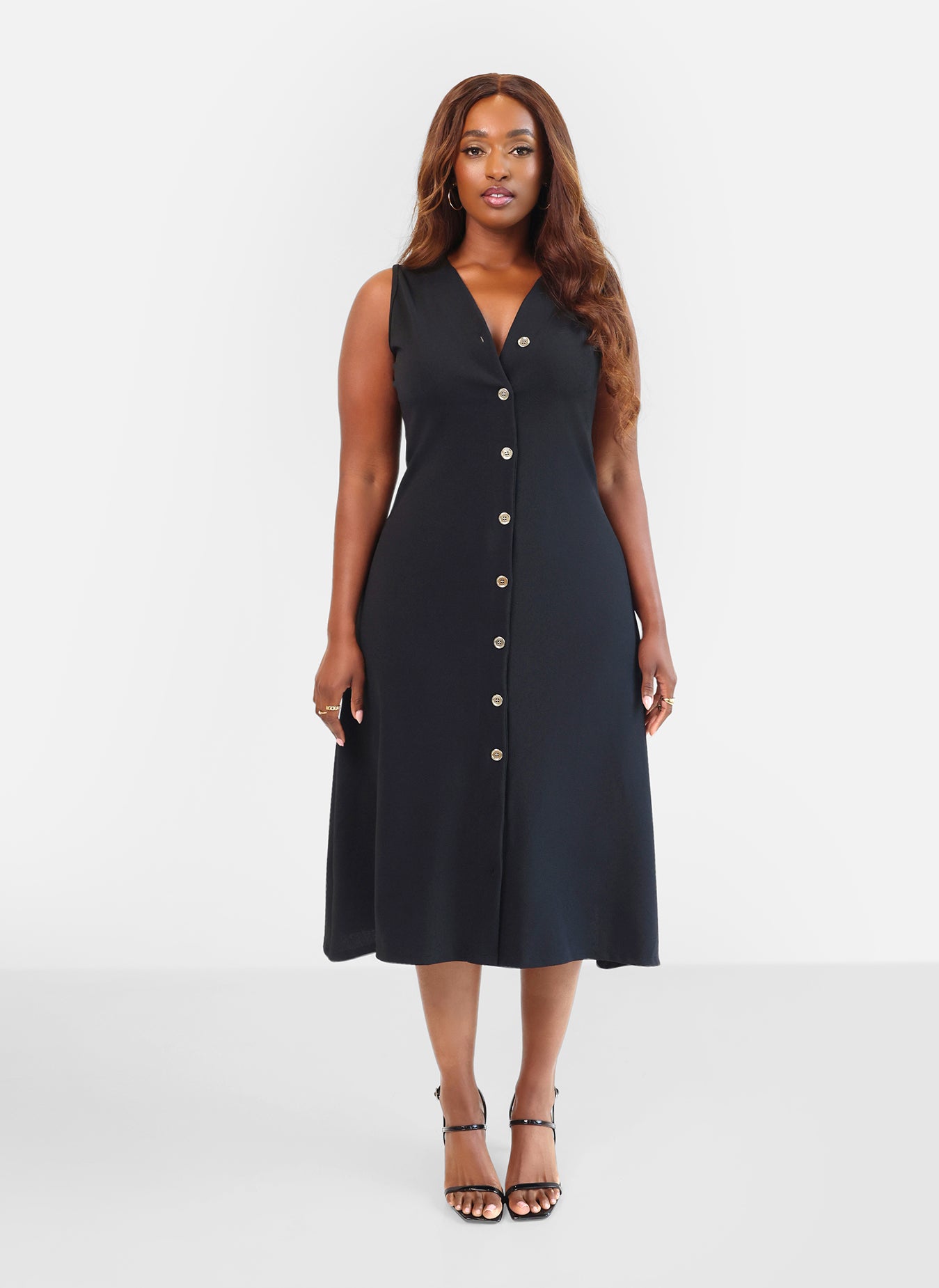 Rebdolls Women's Collette Button Down A Line Midi Dress - Black - 1x Rebdolls Women's Collette Button Down A Line Midi Dress - Black - 1x