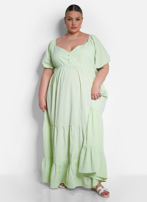 Corinne Puff Short Sleeve Tiered Maxi Dress - Lime Green