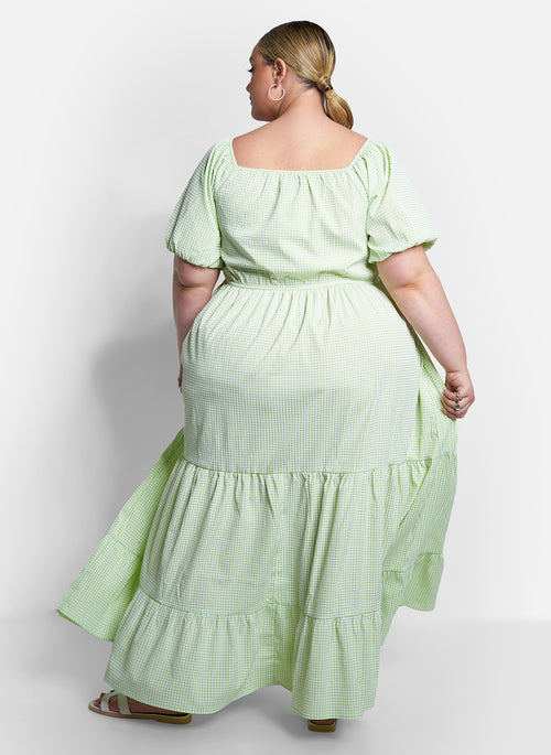 Corinne Puff Short Sleeve Tiered Maxi Dress - Lime Green