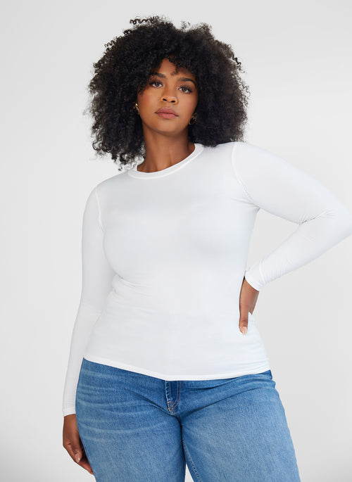 Essential Crew Neck Full Length Top - White