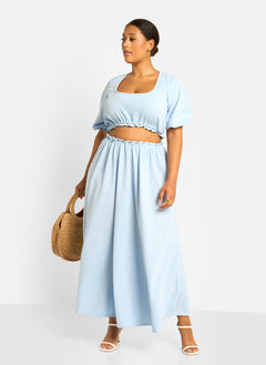 Cyan Puff Sleeve Crop Top - Baby Blue