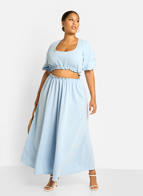 Cyan Skater Maxi Skirt - Baby Blue