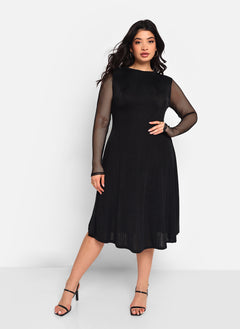 Delphine Fishnet Sleeve Midi A Line Dress