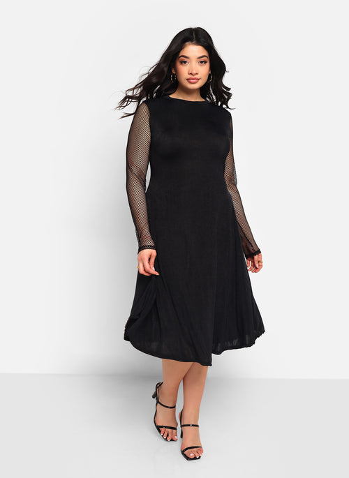 Delphine Mesh Sleeve Midi A Line Dress