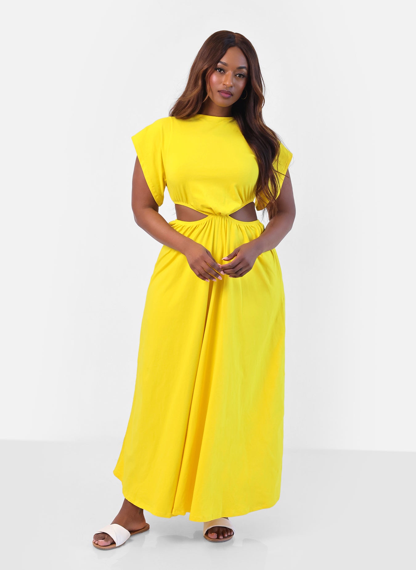 Desires Cut Out Maxi A Line Dress - Yellow