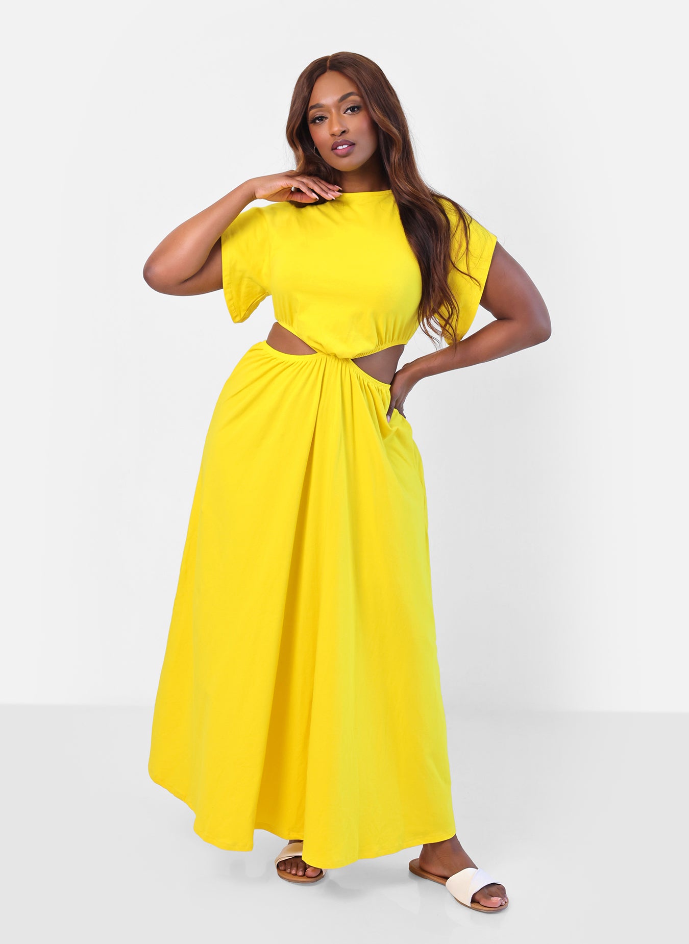 Desires Cut Out Maxi A Line Dress - Yellow