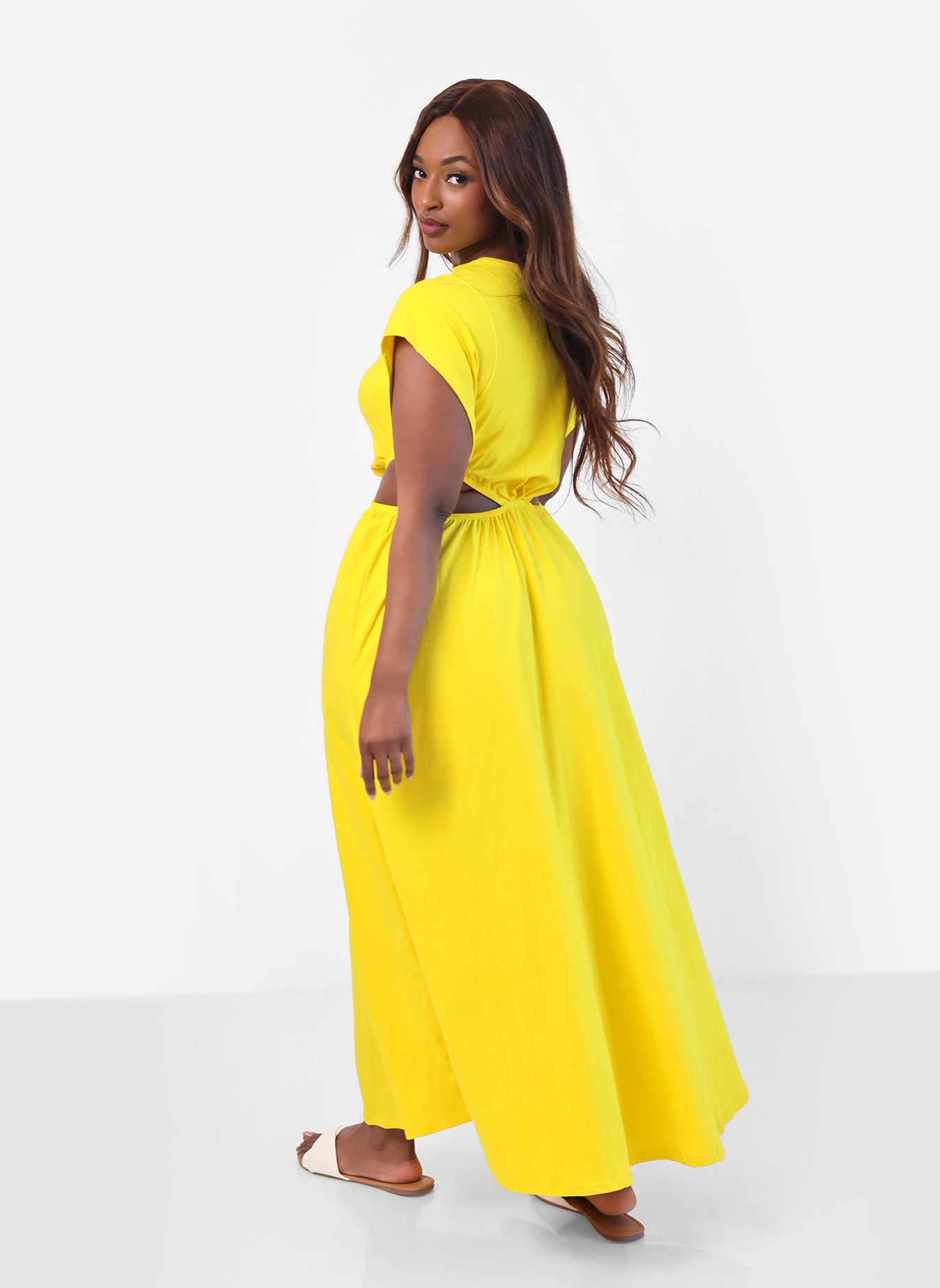 Desires Cut Out Maxi A Line Dress - Yellow