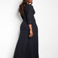Devoted Ribbed Button Front Maxi A Line Dress - Black