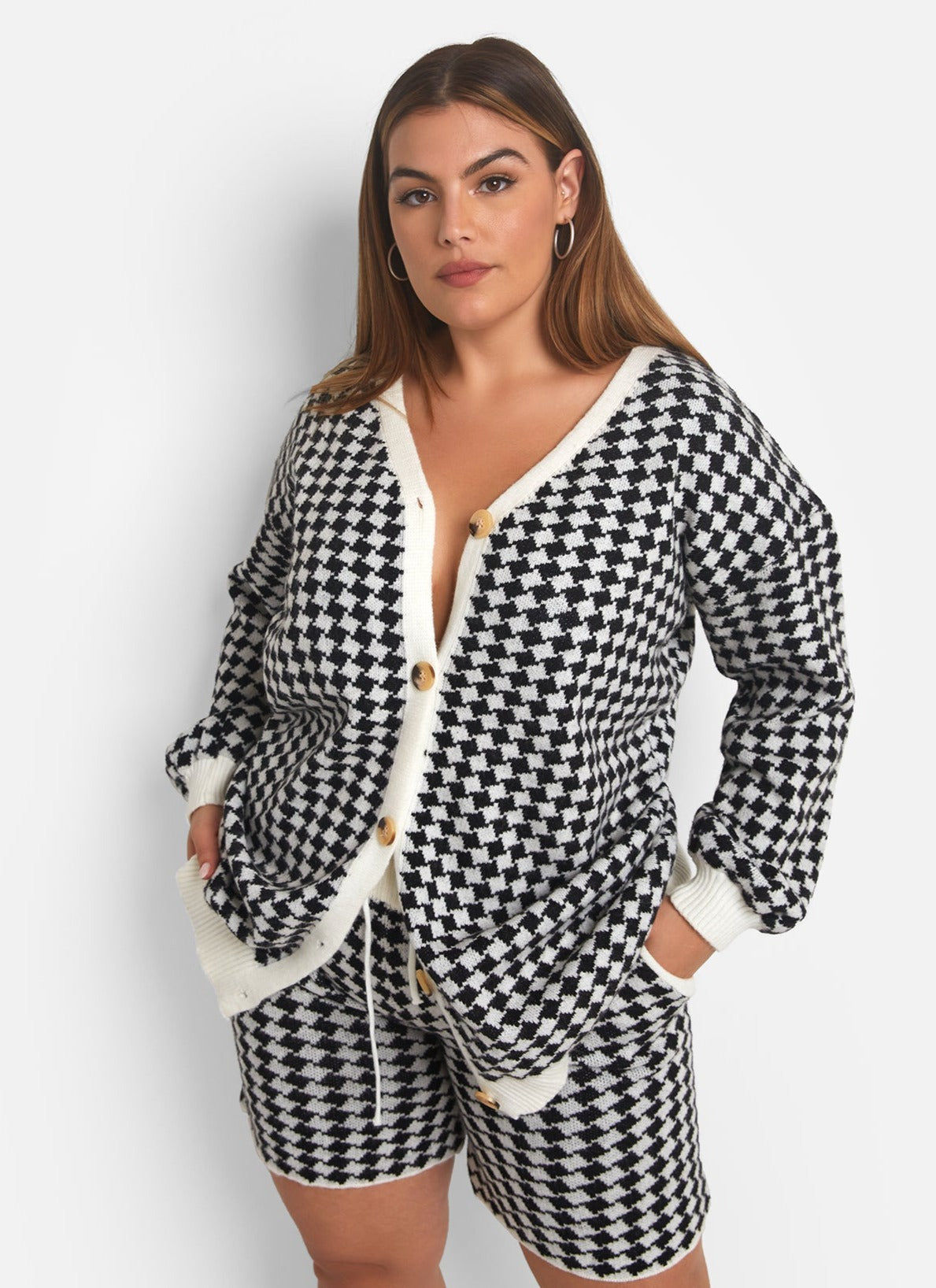 Diahann Checkered Oversized Knit Cardigan