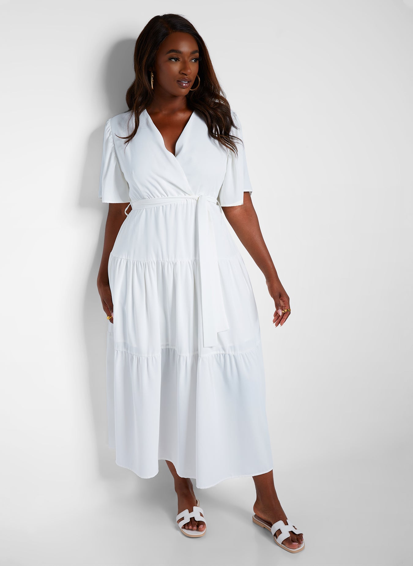 Draya Tiered Midi A Line Dress - White